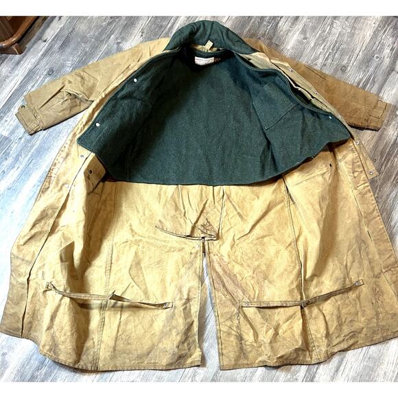 VTG CC Filson Tin Cloth Oil Waxed Duster Coat Mens Size 42 Brown W/ Wool Vest - Picture 4 of 10